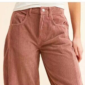 NWT Good Luck Mid-Rise Corduroy Barrel Pant in Withered Rose Size 30